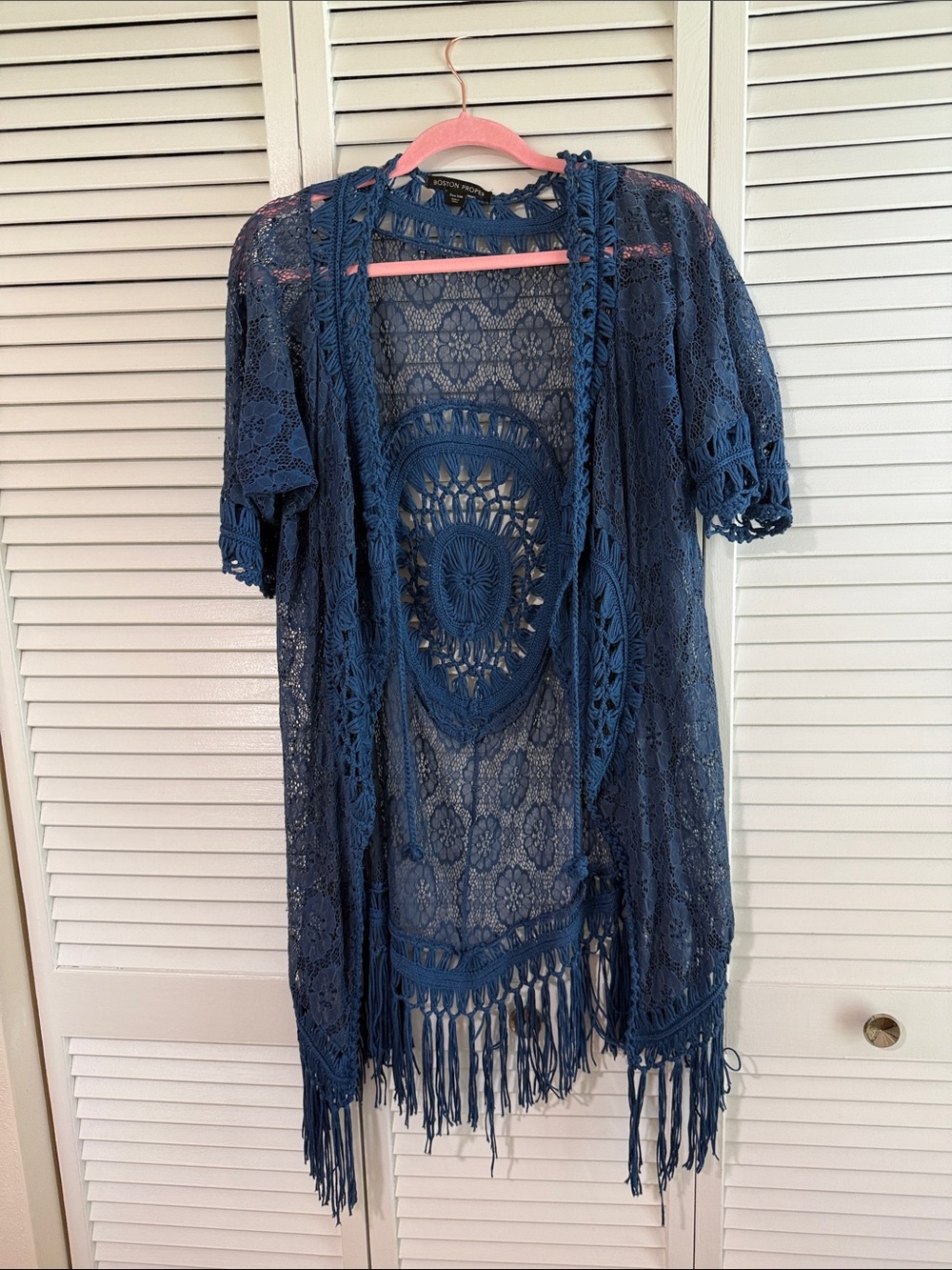 Boston Proper Blue Knit Short Sleeve Knee Length Top